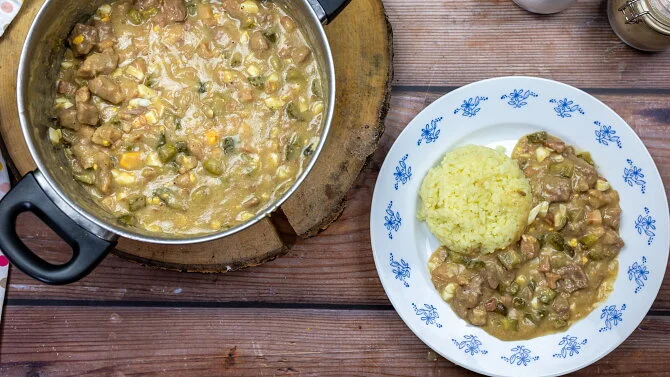 Meat stew with rice and vegetables