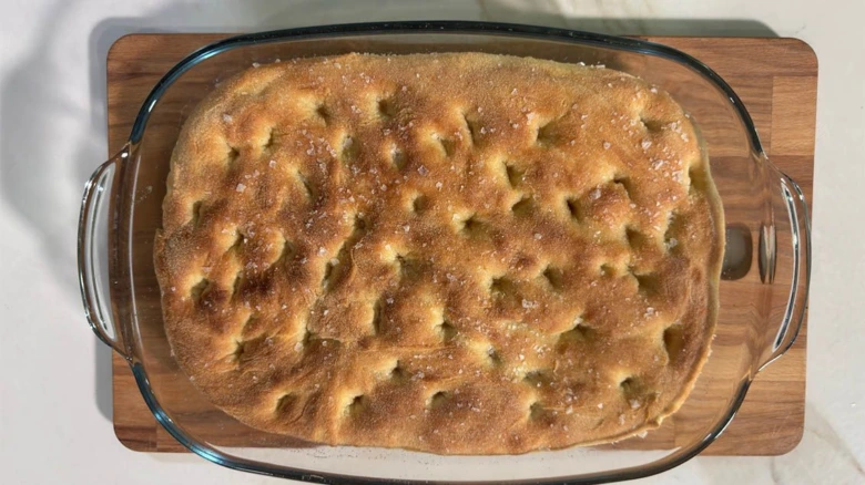 Baked focaccia bread