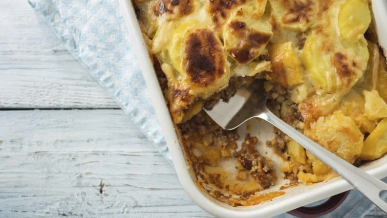 Baked potatoes with minced meat casserole