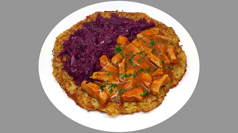 Potato pancake with meat and cabbage