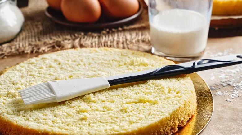 Žlutý korpus z piškotového těsta s křídlovkou na mazání.