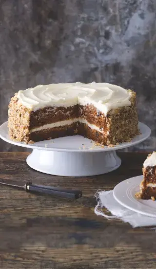 Carrot cake with slice removed