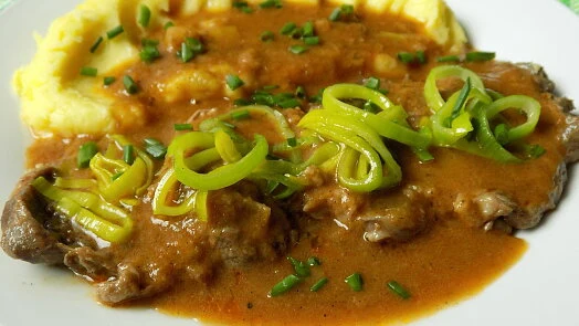 Beef neck with gravy and mashed potatoes