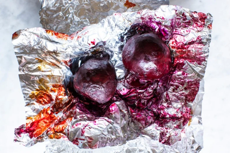 Roasted beets on foil