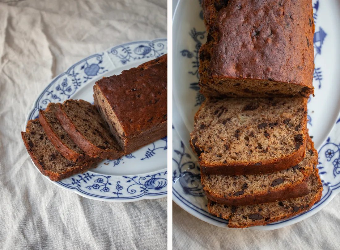 Banana bread loaf sliced