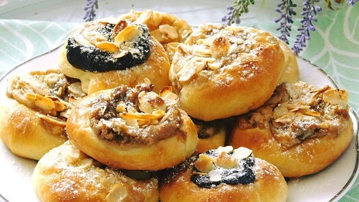 Wedding cake rolls with nuts and jam
