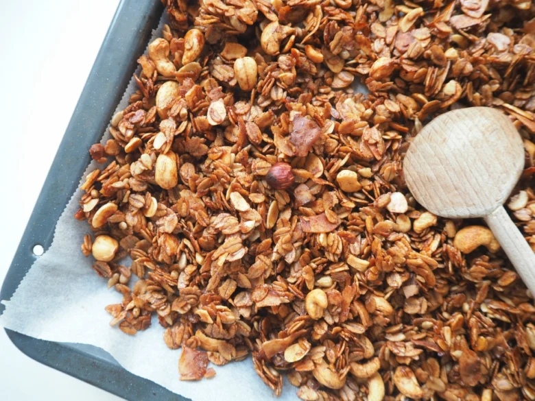 Homemade granola on tray