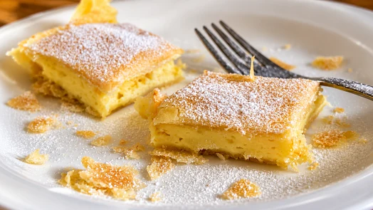 Cheesecake squares with powdered sugar