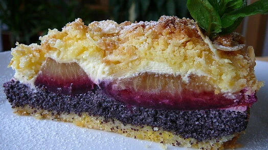 Plum cake with poppy and cottage cheese