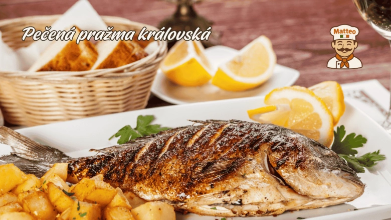 Pečená mořská ryba s citronem, petrželkou a bramborami.