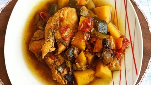 Roasted chicken thighs with vegetables