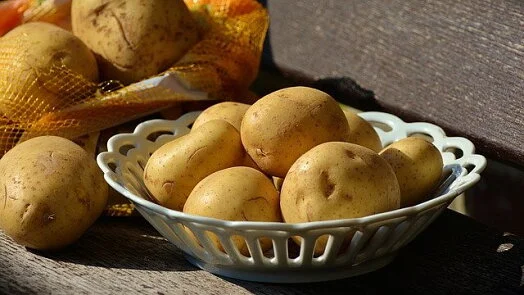 Potatoes in bowl and bag