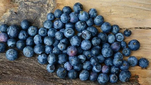 Fresh blueberries on wood